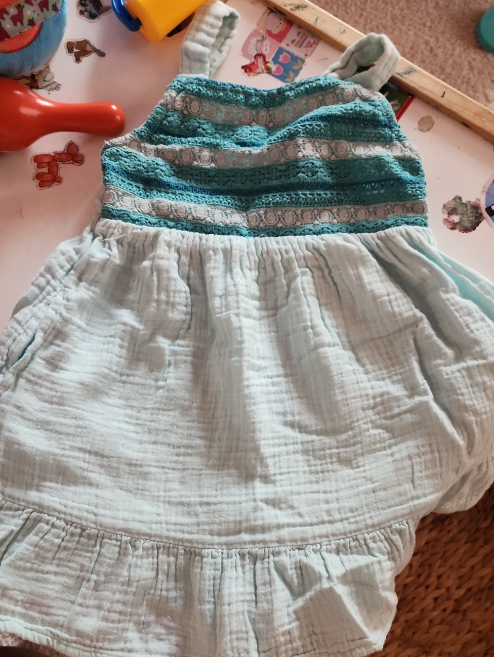 Cat & Jack Light Aqua Sundress with Teal Lace Bodice